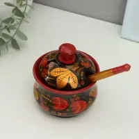 Сахарница дерево хохлома &laquo;Красота&raquo; с ложкой, 10&times;9 см