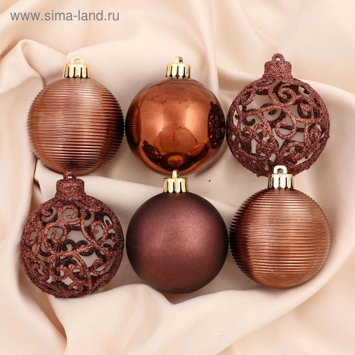 Ёлочные игрушки, шары новогодние , пластик, набор d-6 см, 16 шт Ёлочные игрушки, шары новогодние , пластик, набор d-6 см, 16 шт "Ажурный блеск" коричневый