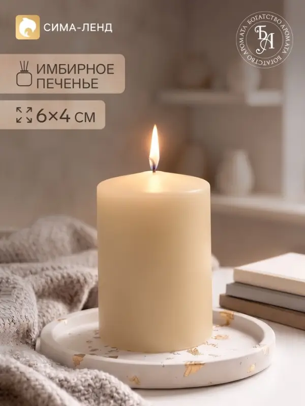 Ароматическая свеча цилиндр &laquo;Имбирное печенье&raquo;, 4&times;6 см