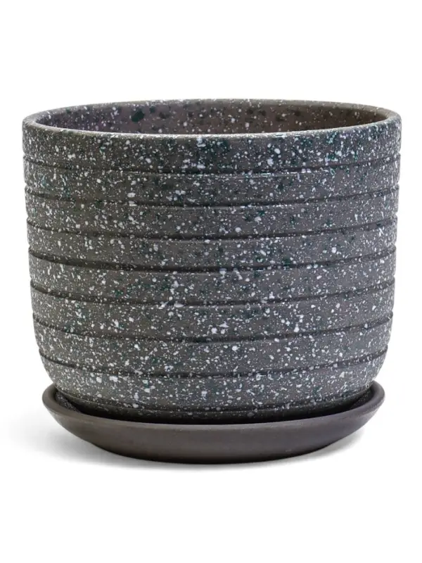 Горшок цветочный  с поддоном 1,6 л, серый керамика  Горшок цветочный  с поддоном 1,6 л, серый керамика "Пряности" (М)