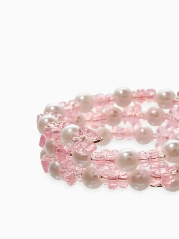 Браслет-пружинка детский &laquo;Выбражулька. Цветочки хрустальные&raquo;, d=3.5 см, белый, розовый