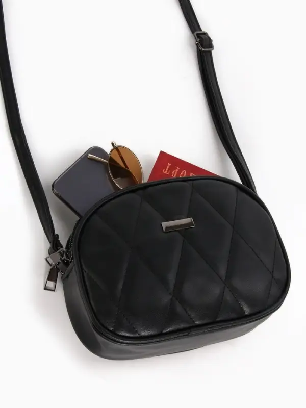 Сумка женская кросс-боди на молнии, 19&times;7&times;15 см, со стёжкой, чёрная