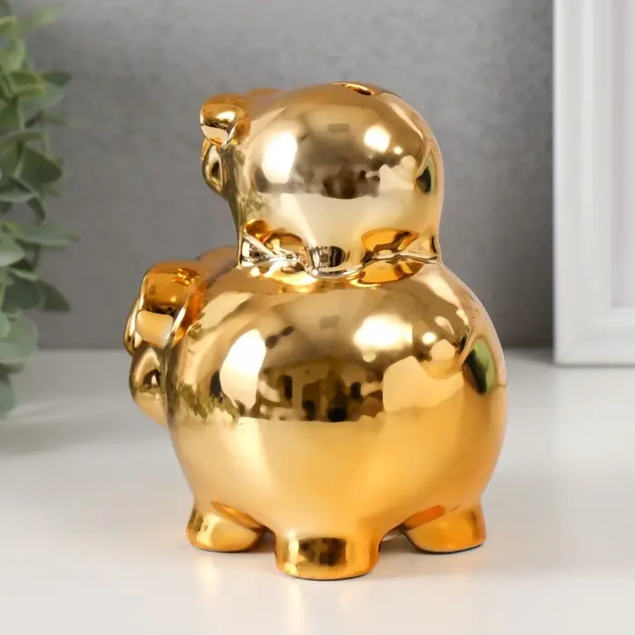 Копилка для денег &laquo;Две золотые свинки - пирамида&raquo;, керамика, 12.5&times;8&times;14 см