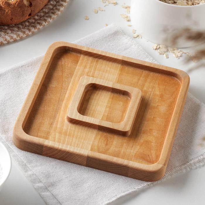 Менажница квадратная Доляна &laquo;Беневенто&raquo;, 18&times;18&times;1,8 см, 2 секции, берёза, пропитана маслом