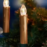 Светодиодные «Свечи на прищепках золотистые» 9 см, набор 10 шт, 10 LED, от батареек АААх6, пульт, свечение тёплое белое