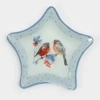 Блюдо сервировочное звезда "Снегири на ветке" 19,5 см
