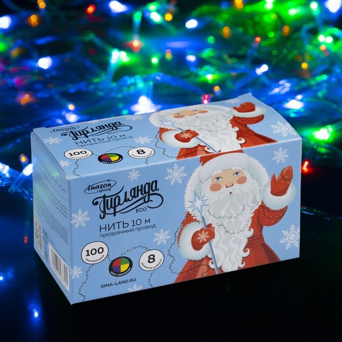 Гирлянда «Нить» 10 м, IP20, прозрачная нить, 100 LED, свечение мульти, 8 режимов, 220 В Гирлянда «Нить» 10 м, IP20, прозрачная нить, 100 LED, свечение мульти, 8 режимов, 220 В