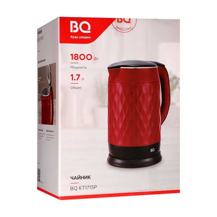 Чайник электрический BQ KT1715P, пластик, колба металл, 1.7 л, 1800 Вт, белый Чайник электрический BQ KT1715P, пластик, колба металл, 1.7 л, 1800 Вт, белый