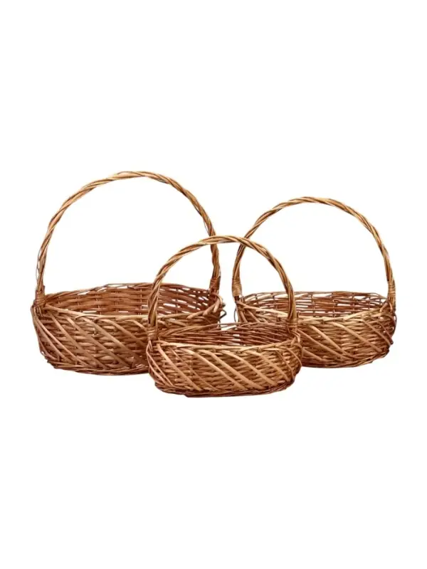 Набор корзин 3 шт плетеных 44х36х14 38х30х13 32х24х11 ПЛЕТ ручка h=_ см  light brown