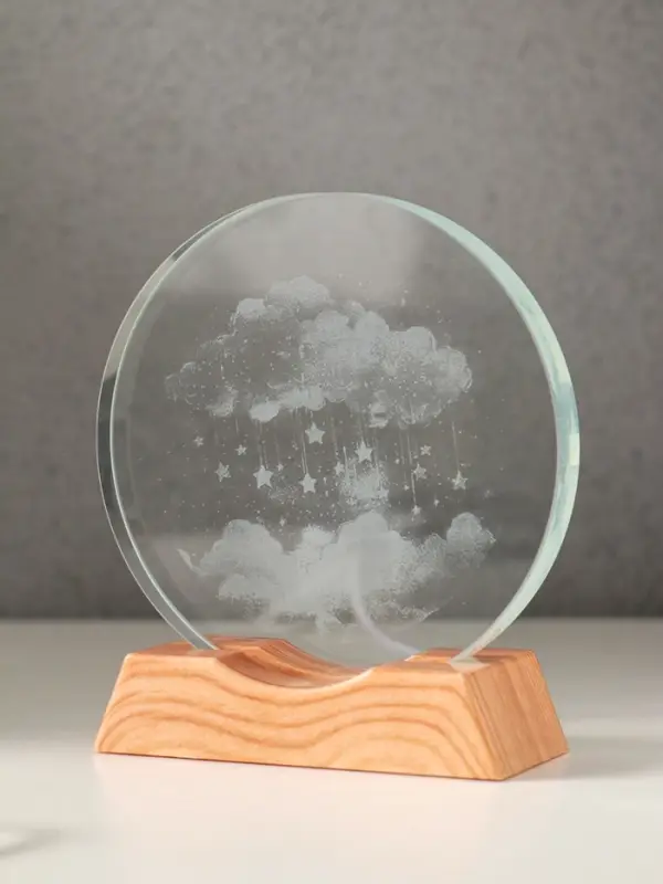 Сувенир стекло свет Сувенир стекло свет "Диск. Облако со звёздами" 5хLED d=10 см, USB 10х4х11,4 см