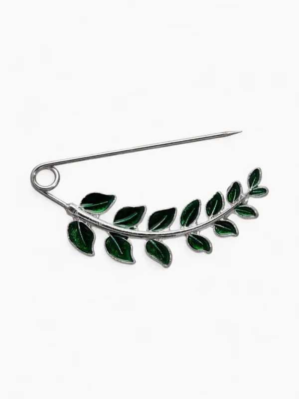 Булавка &laquo;Веточка лиственная&raquo;, 6.5 см, зелёная в серебре