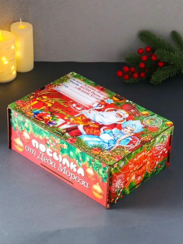 Шкатулка-ящик  самосборный большой "Красный Новый год", 28х19,5х11 см