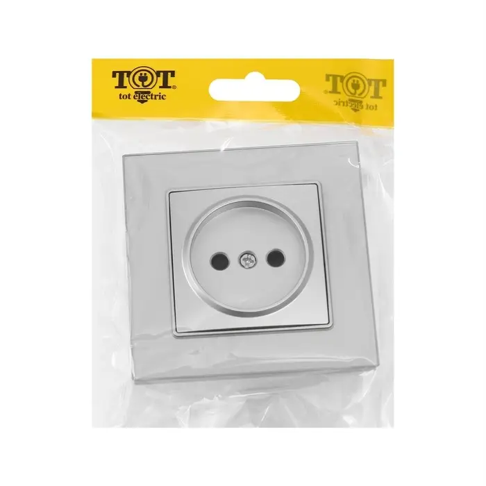 Розетка TOT Glossy Glass, 10 А, стекло, скрытая, одноместная, без заземления, серебристая