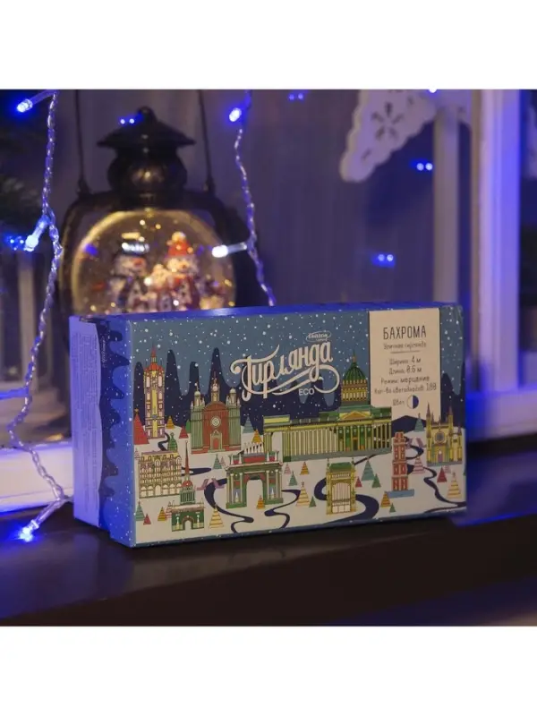 Гирлянда &laquo;Бахрома&raquo; 4&times;0.6 м, IP44, прозрачная нить, 180 LED, свечение синее, мерцание белым, 220 В