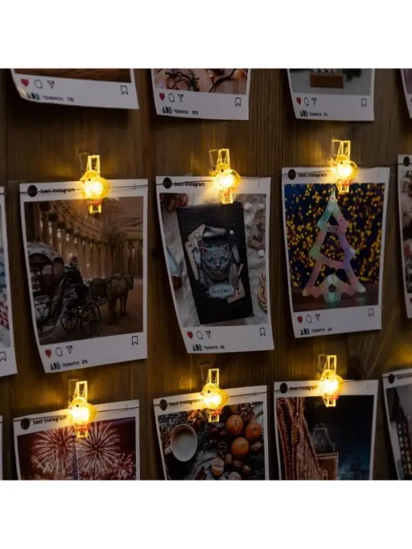 Гирлянда &laquo;Нить&raquo; 2 м, роса с насадками &laquo;Прищепки-цыплёнок&raquo;, IP20, серебристая нить, 20 LED, от батареек АА&times;2, свечение тёплое белое