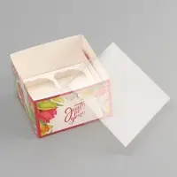 Коробка для 4 капкейка с прозрачной крышкой, &laquo;Тюльпаны&raquo;, 16&times;16&times;10 см