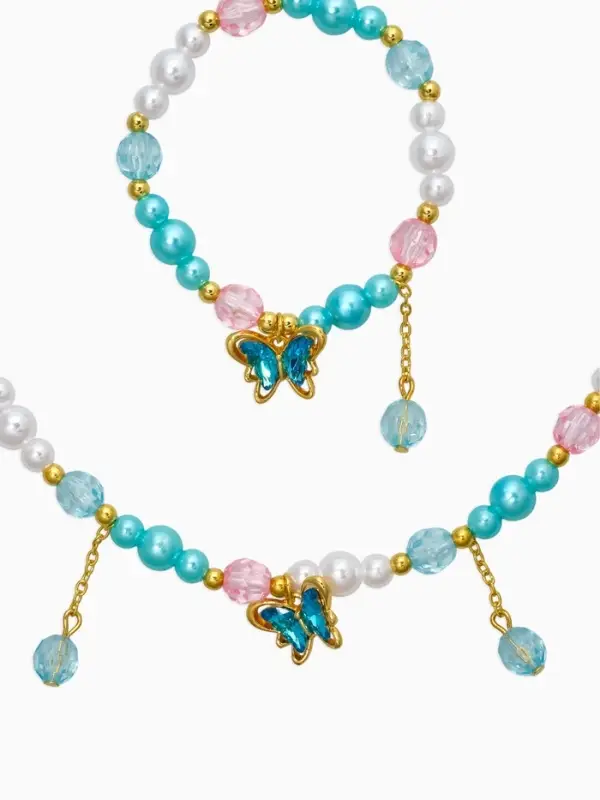 Набор детский "Выбражулька" 2 пред-а: бусы, браслет, бабочка с бусиной, розово-голубой