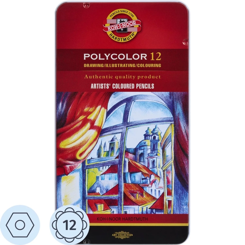 Карандаши цветные худож. POLYCOLOR 3822 12цв/наб мет.кор. 3822012002PL