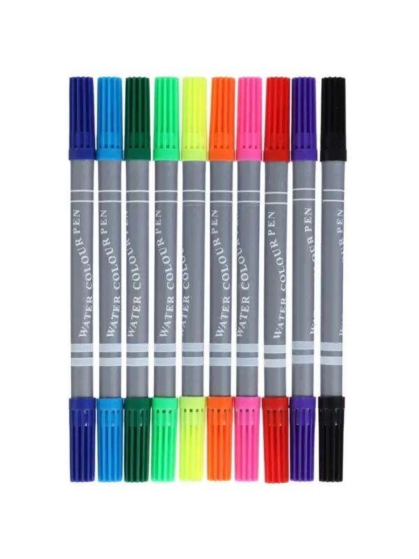 Фломастеры 10 цветов, двухсторонние, круглый наконечник 2 мм/5 мм, вентилируемый колпачок, блистер