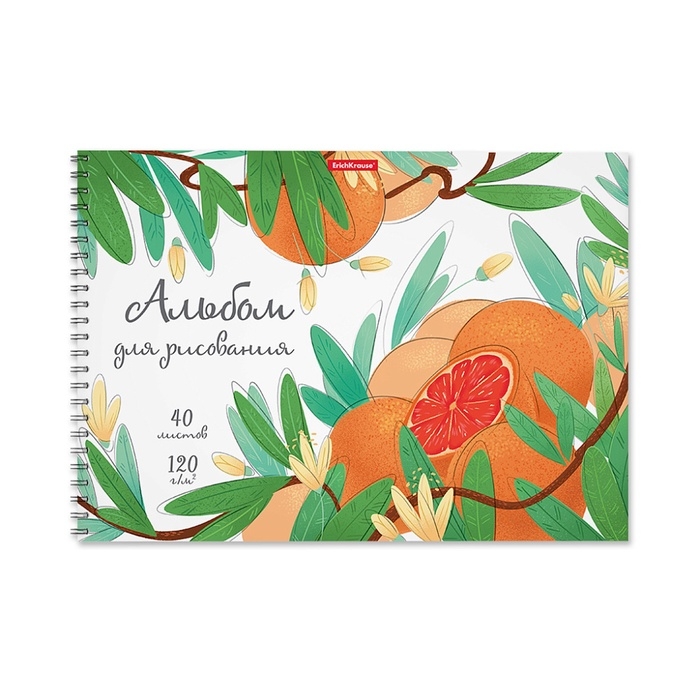 Альбом для рисования А4, 40 листов, блок 120 г/м&sup2;, на спирали, Erich Krause "Juice Fruits", пластиковая обложка, 100% белизна, перфорация на отрыв, твердая подложка