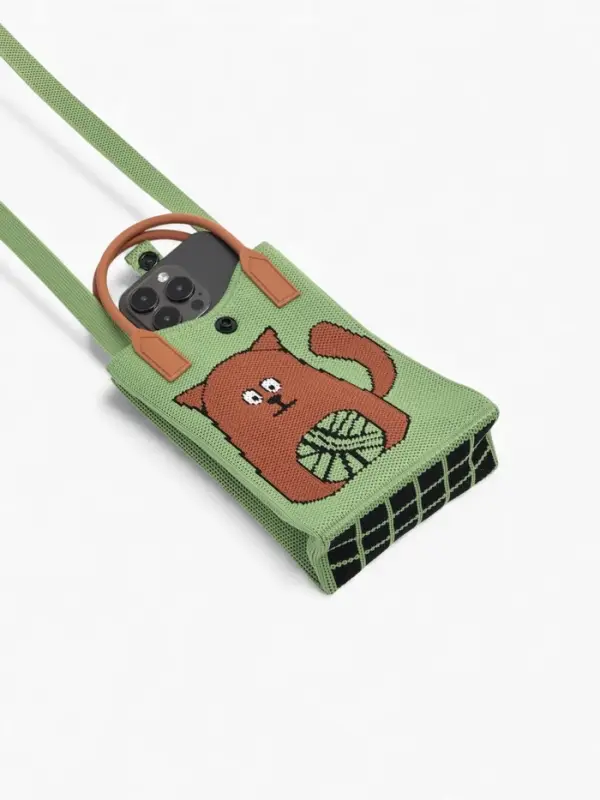 Сумка подр Коты, 12*4*17, отд на кнопке, дл ремень, зеленый