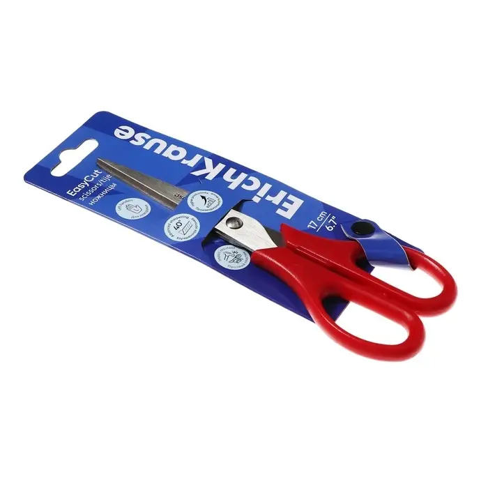 Ножницы 17 см ErichKrause "EasyCut", двойная заточка, микс, европодвес