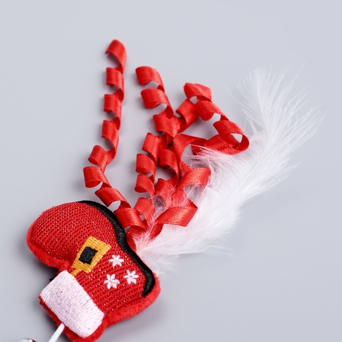 Новый год. Дразнилка-удочка для кошек с бубенчиком  Новый год. Дразнилка-удочка для кошек с бубенчиком "Ботинок", 40 см