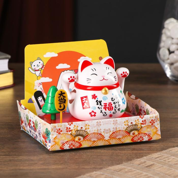 Маятник пластик от солнечной батареи Маятник пластик от солнечной батареи "Кот Манэки-нэко с деревом" белый 8х10х6 см