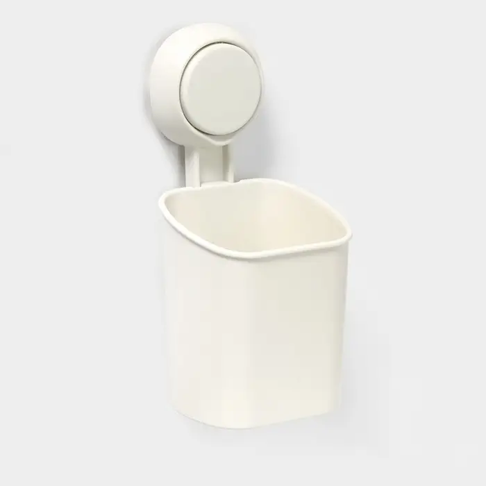Стакан для зубных щёток на вакуумной присоске, пластик, 9×7,7×19 см, белый