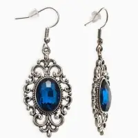 Серьги со стразми "Винтаж"  овал ажурный, цвет синий в чернёном серебре