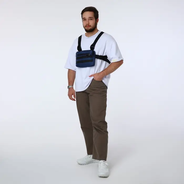 Сумка нагрудная на молнии, наружный карман, 21&times;3.5&times;16 см, синяя