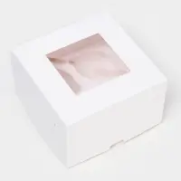 Коробка для 4 мини - капкейка белая с окном, 13×13×8 см