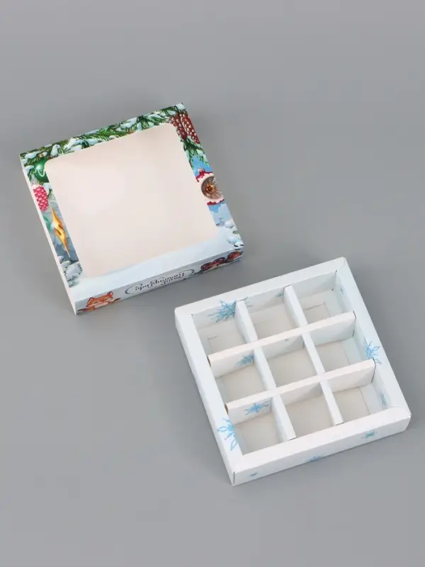 Коробка подарочная для 9 конфет &laquo;С праздником зимы&raquo; 14.5&times;14.5&times;3.5 см