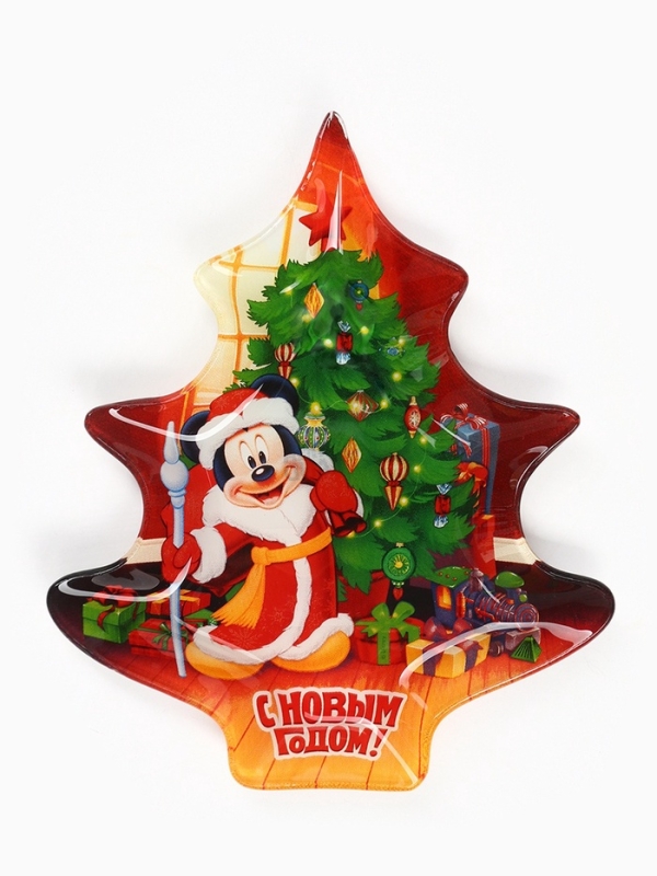 Тарелка стеклянная новогодняя «С Новым годом!», Микки Маус, 19,5 х 16,5 см Тарелка стеклянная новогодняя «С Новым годом!», Микки Маус, 19,5 х 16,5 см