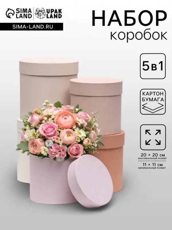 Набор круглых коробок 5 в 1 &laquo;Нюд&raquo;, 20&times;20&times;20 - 11&times;11&times;11 см