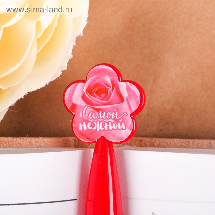 Ручка шариковая синяя паста, пластиковая с цветком «С праздником 8 Марта» Ручка шариковая синяя паста, пластиковая с цветком «С праздником 8 Марта»