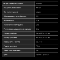 Пылесос HYV-B4995 2,5л 2220Вт черный