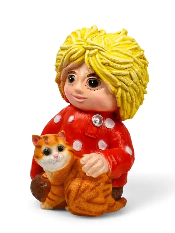 Садовая фигура из полистоуна &laquo;Домовой с котом&raquo;, 39&times;26&times;28 см