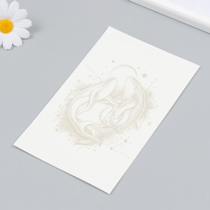 Татуировка на тело синяя Татуировка на тело синяя "Киты при луне" 18х11 см