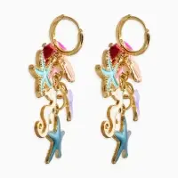 Серьги "Морской мир" подвесочки, цветные в золоте