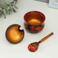 Сахарница дерево хохлома &laquo;Красота&raquo; с ложкой, 10&times;9 см