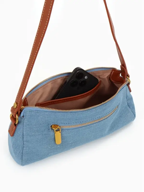 Сумка женская багет TEXTURA на молнии, 27&times;8&times;13 см, джинсовая, голубая