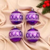 Ёлочные игрушки &laquo;Кружева природы&raquo;, шары новогодние, d=6 см, набор 4 шт., бело-фиолетовый