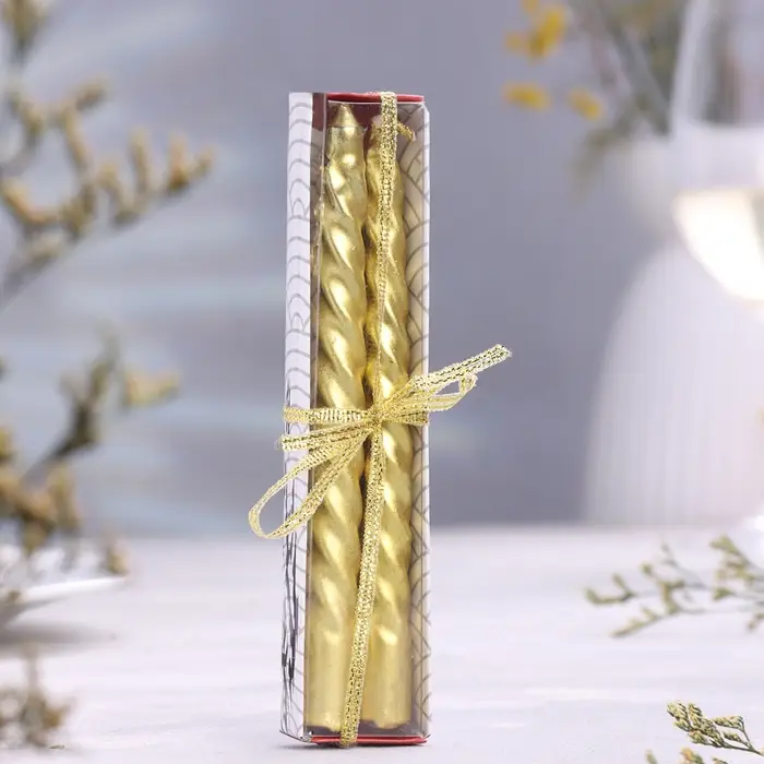 Набор свечей витых, 1,5х 15 см, 2 штуки, золотой металлик Набор свечей витых, 1,5х 15 см, 2 штуки, золотой металлик