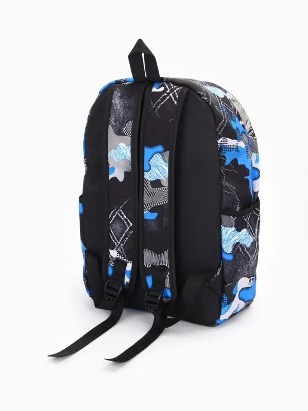Рюкзак школьный на молнии, с карманами, с принтом, 30&times;13&times;42 см, синий