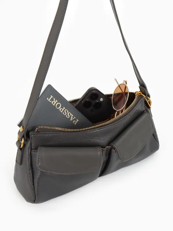 Сумка женская багет TEXTURA на молнии, 27&times;8&times;13 см, тёмно-серая