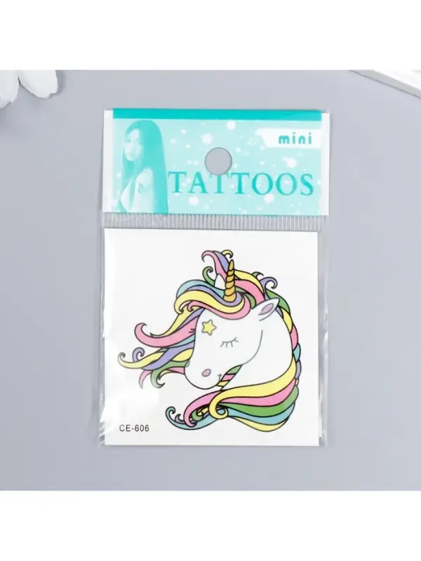 Переводная тату на тело цветная «Единорог с радужной гривой», 6×6 см