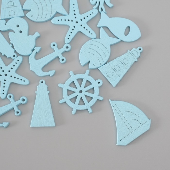 Декор для творчества дерево Декор для творчества дерево "Морской прибой" набор 20 шт голубой 2,5х2,9 см