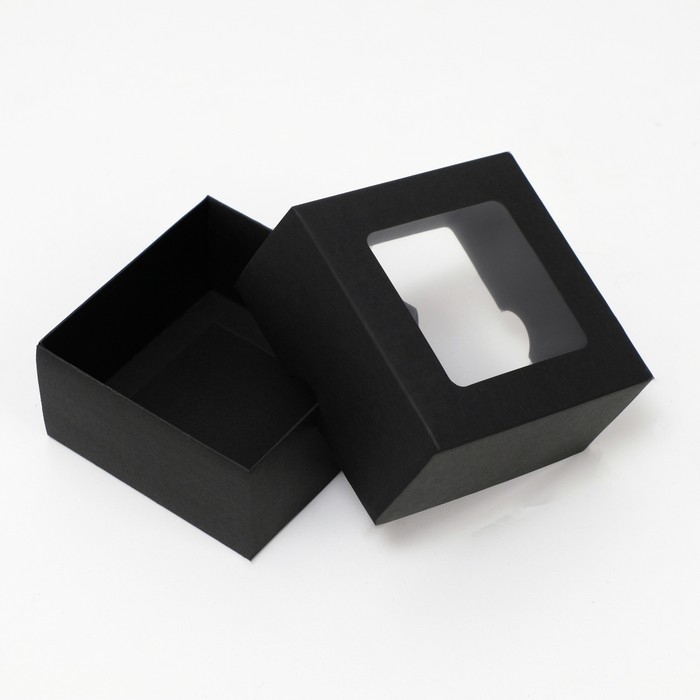 Коробка складная, крышка-дно, с окном, черная, 10 х 10 х 5 см Коробка складная, крышка-дно, с окном, черная, 10 х 10 х 5 см