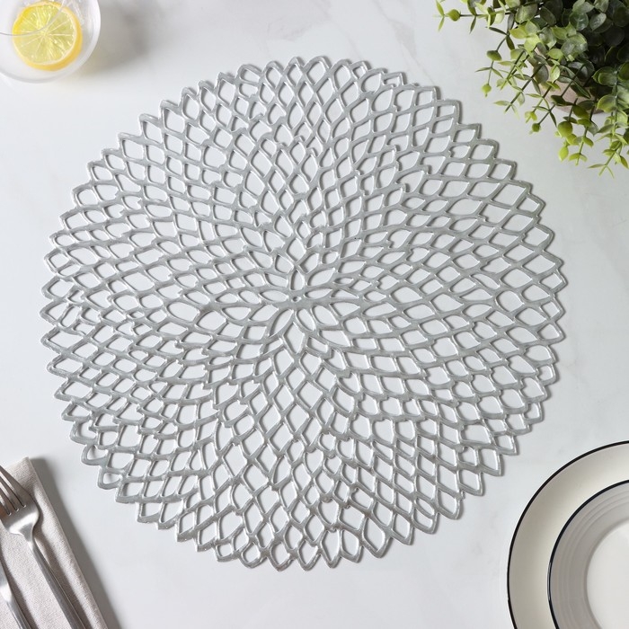 Салфетки сервировочные на стол Доляна «Лея», d=38 см, 4 шт, цвет серебряный Салфетки сервировочные на стол Доляна «Лея», d=38 см, 4 шт, цвет серебряный